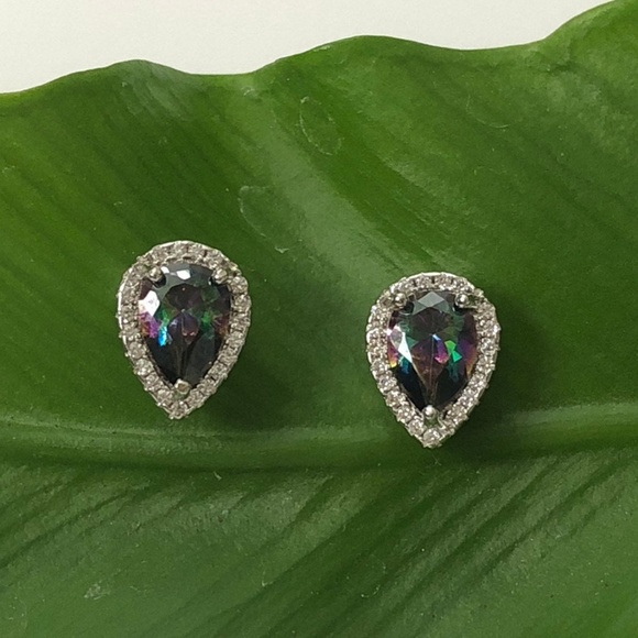 Teardrop Rainbow Mystic Topaz Stud Earrings NEW - Picture 7 of 7